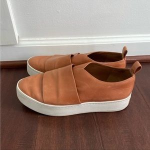 Vince. Womens Size 7.5 Cognac Brown Slip on Sneakers Leather Designer Modern Mod